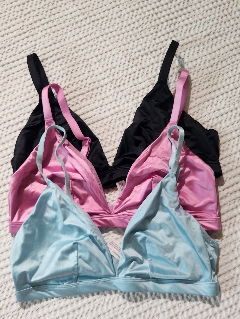Auden Soft Wireless Bralette Set — Black, Pink & Light Blue